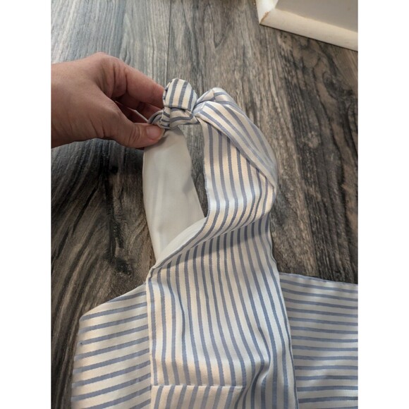 Banana Republic One Shoulder Satin Blue White Stripe Fit and Flare Dress size 8 - Picture 3 of 11